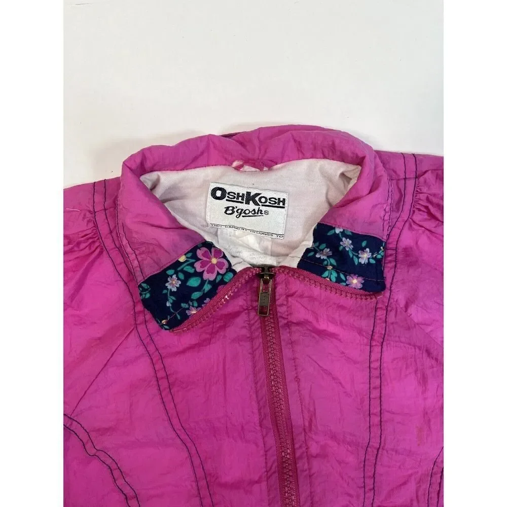 Vintage Oshkosh B’Gosh Hot Pink Windbreaker Sz S‎ 3-4 Lined Zip Up Jacket